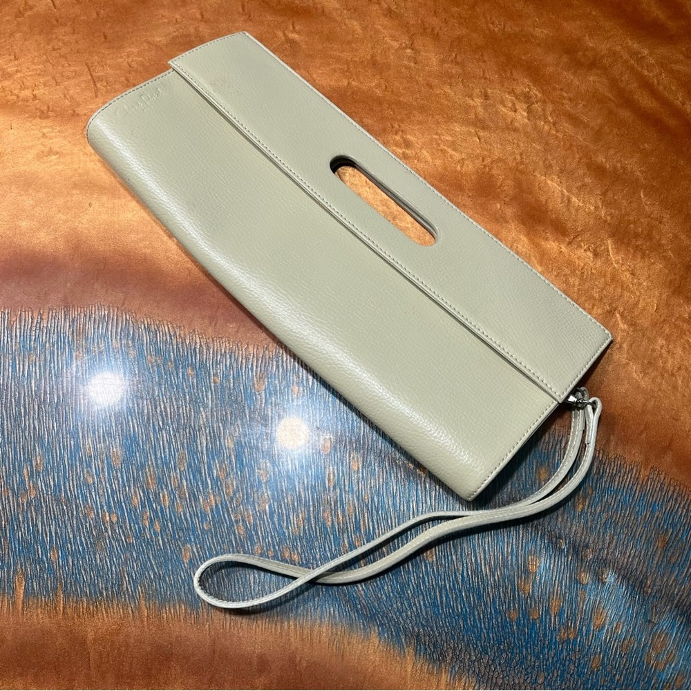 Cleo & Patek Leather Clutch Purse hand strap cream